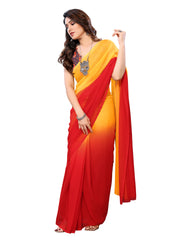 Ready to Wear Red Color Printed Georgette Saree with Lace