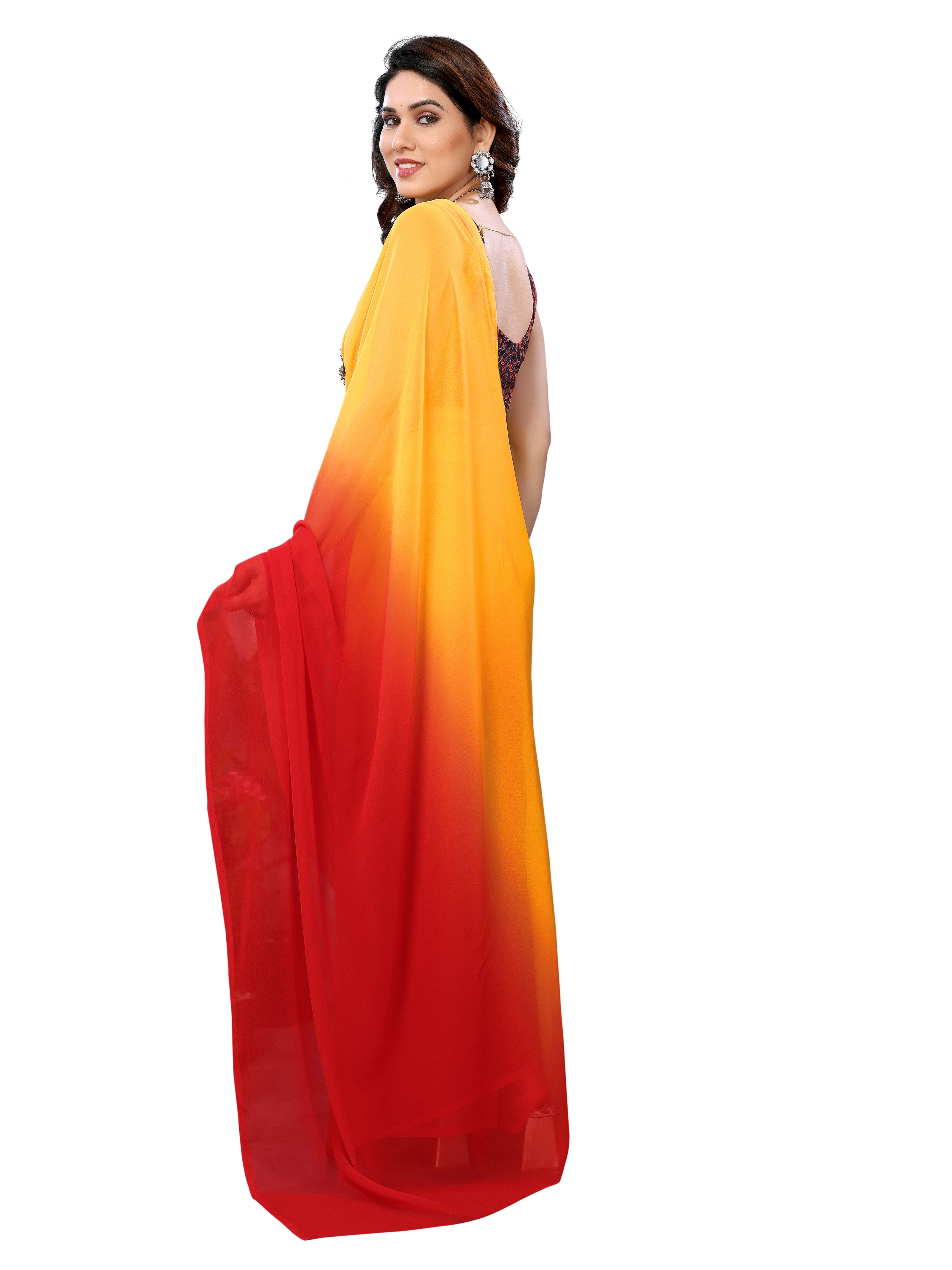 Ready to Wear Red Color Printed Georgette Saree with Lace