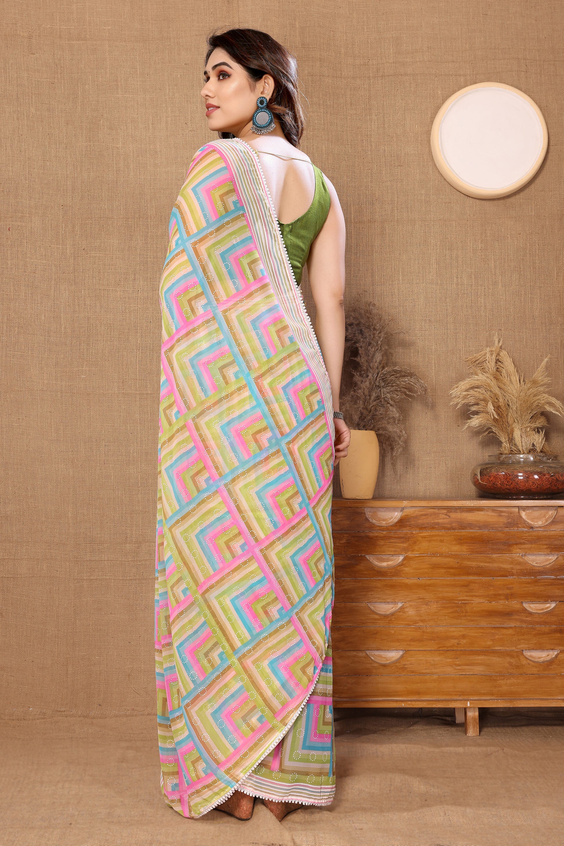 Ready to Wear Leriya Printed Georgette Saree with Lace.