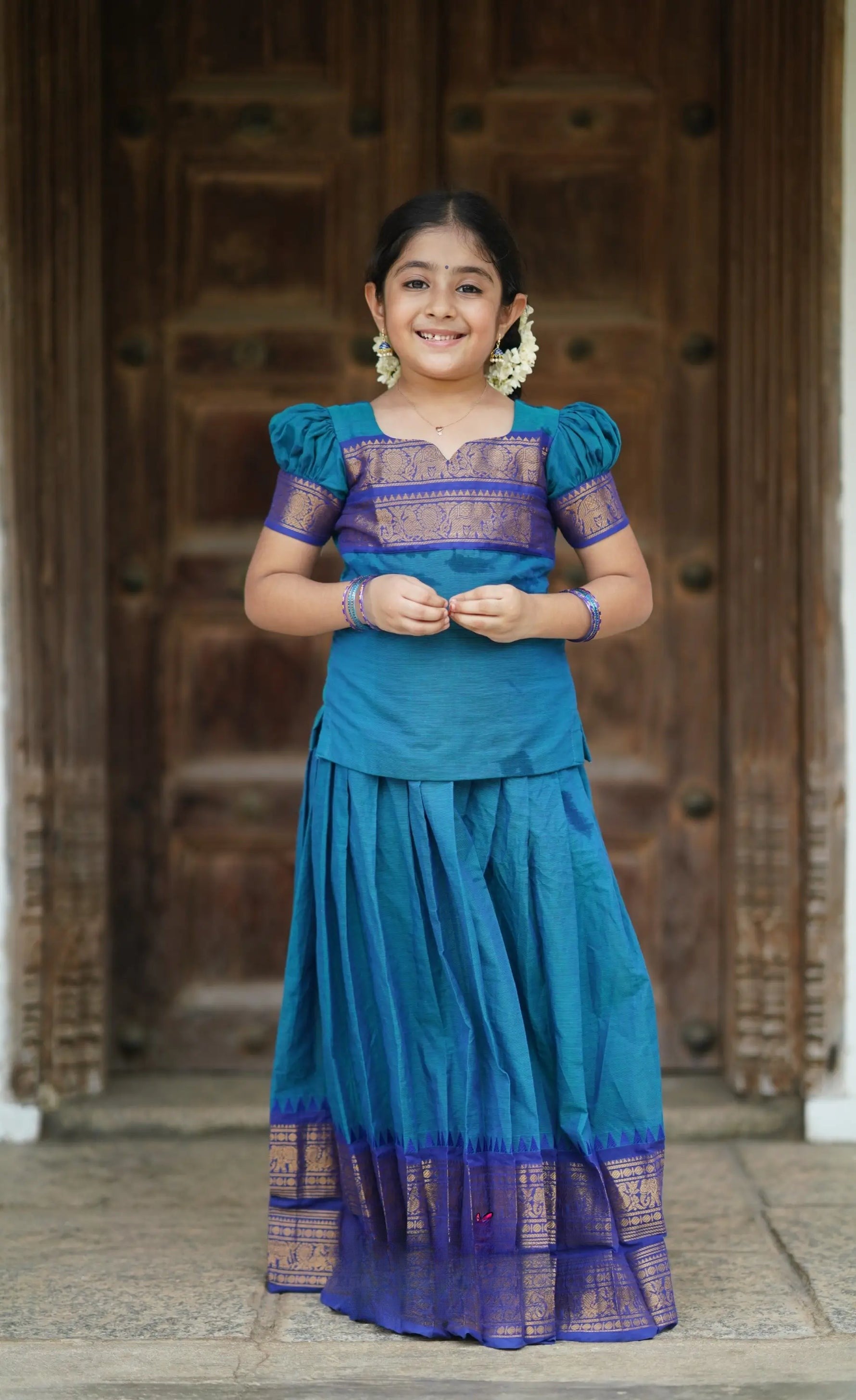 Perfect Cotton Blue Half Saree for Your Little Princess