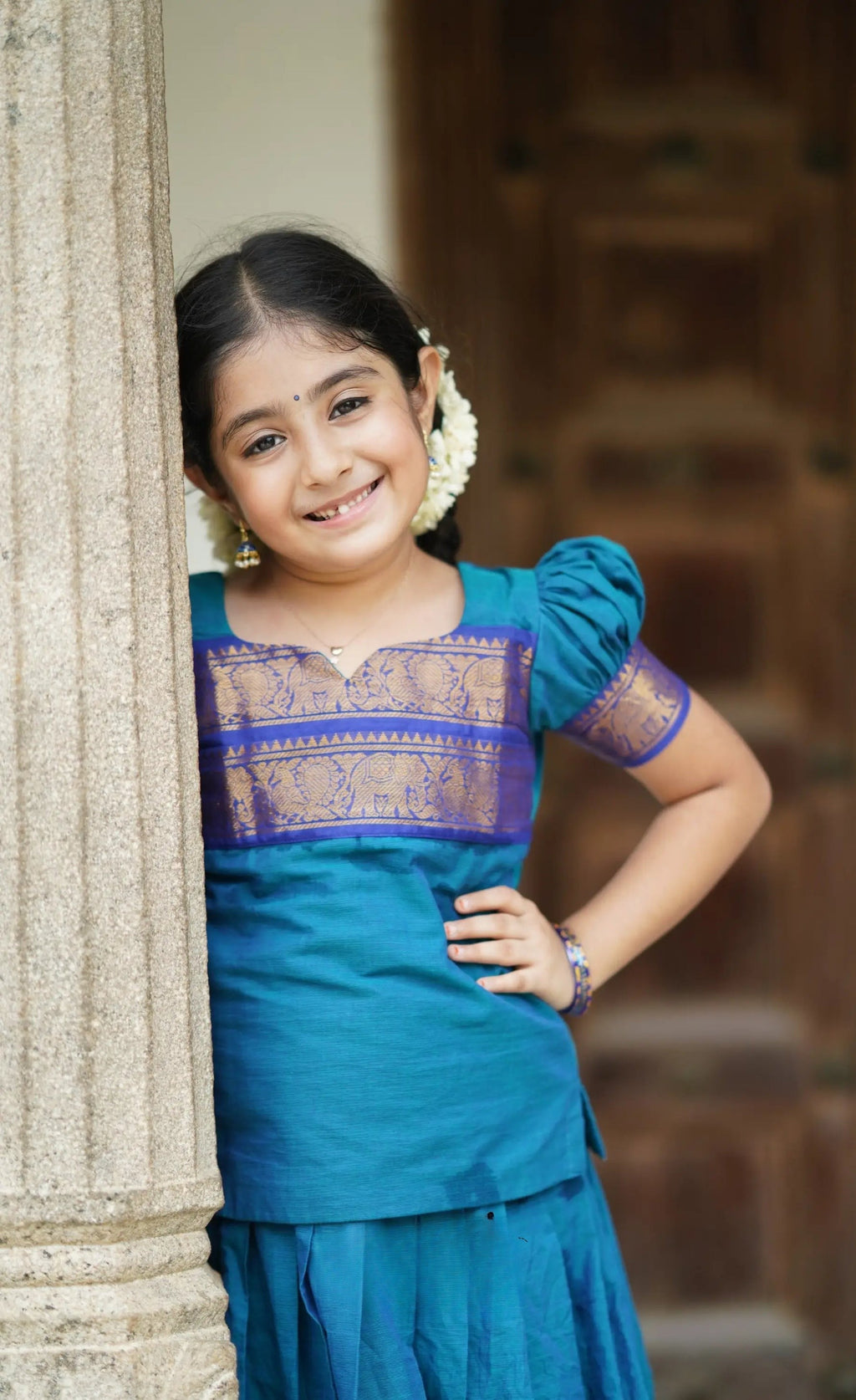 Perfect Cotton Blue Half Saree for Your Little Princess