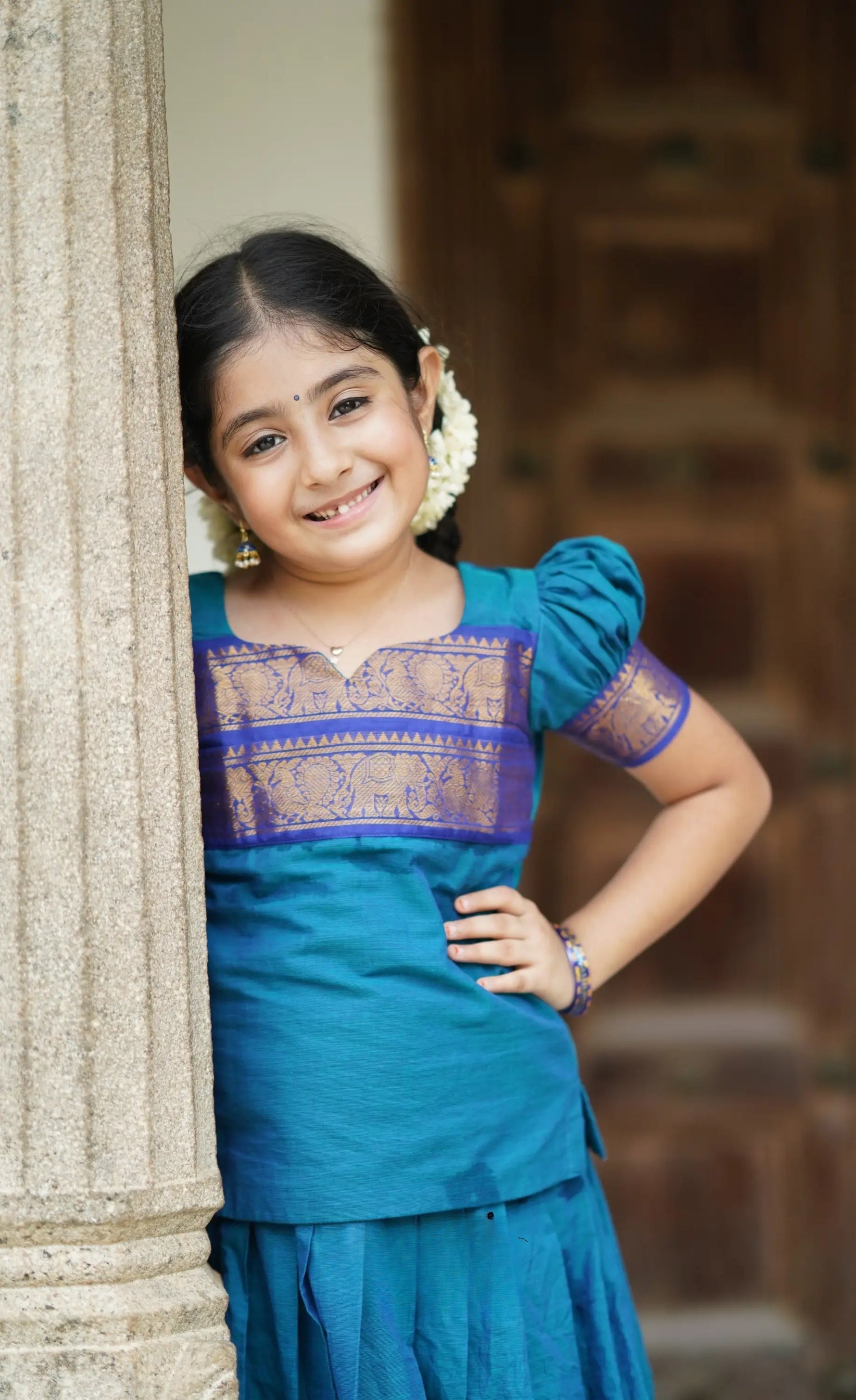 Perfect Cotton Blue Half Saree for Your Little Princess