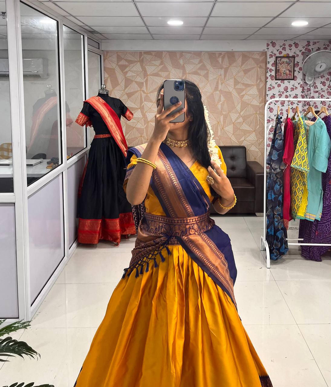 Golden Glow The Yellow Half Saree Elegance