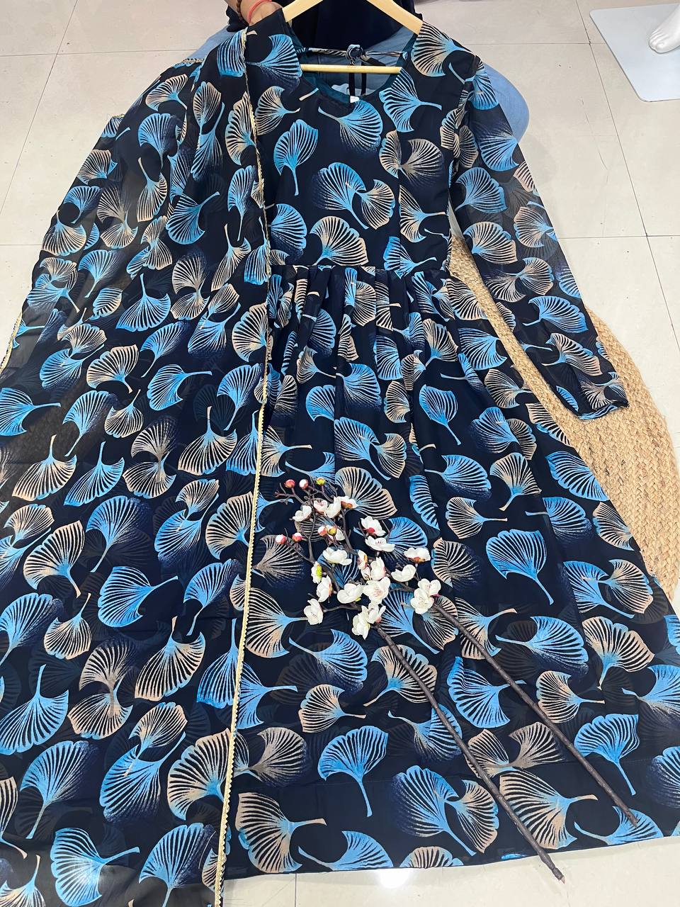 Lovely Fancy Trendy Flower Printed Georgette Anarkali Gown Set With Dupatta