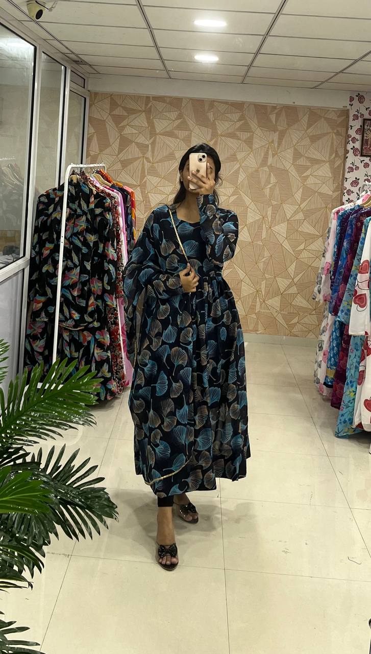 Lovely Fancy Trendy Flower Printed Georgette Anarkali Gown Set With Dupatta
