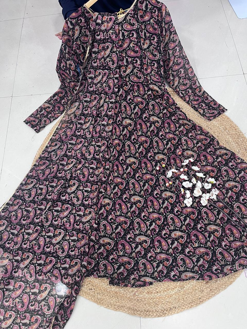 Stylish Fancy Trendy Printed Georgette Anarkali Gown Set With Dupatta