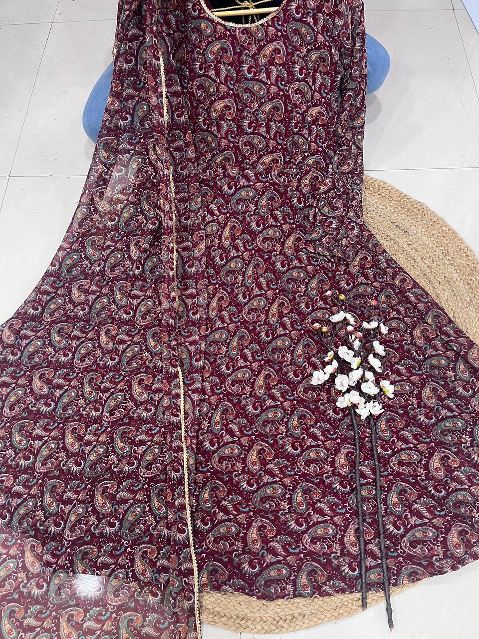 Stylish Fancy Trendy Printed Georgette Anarkali Gown Set With Dupatta