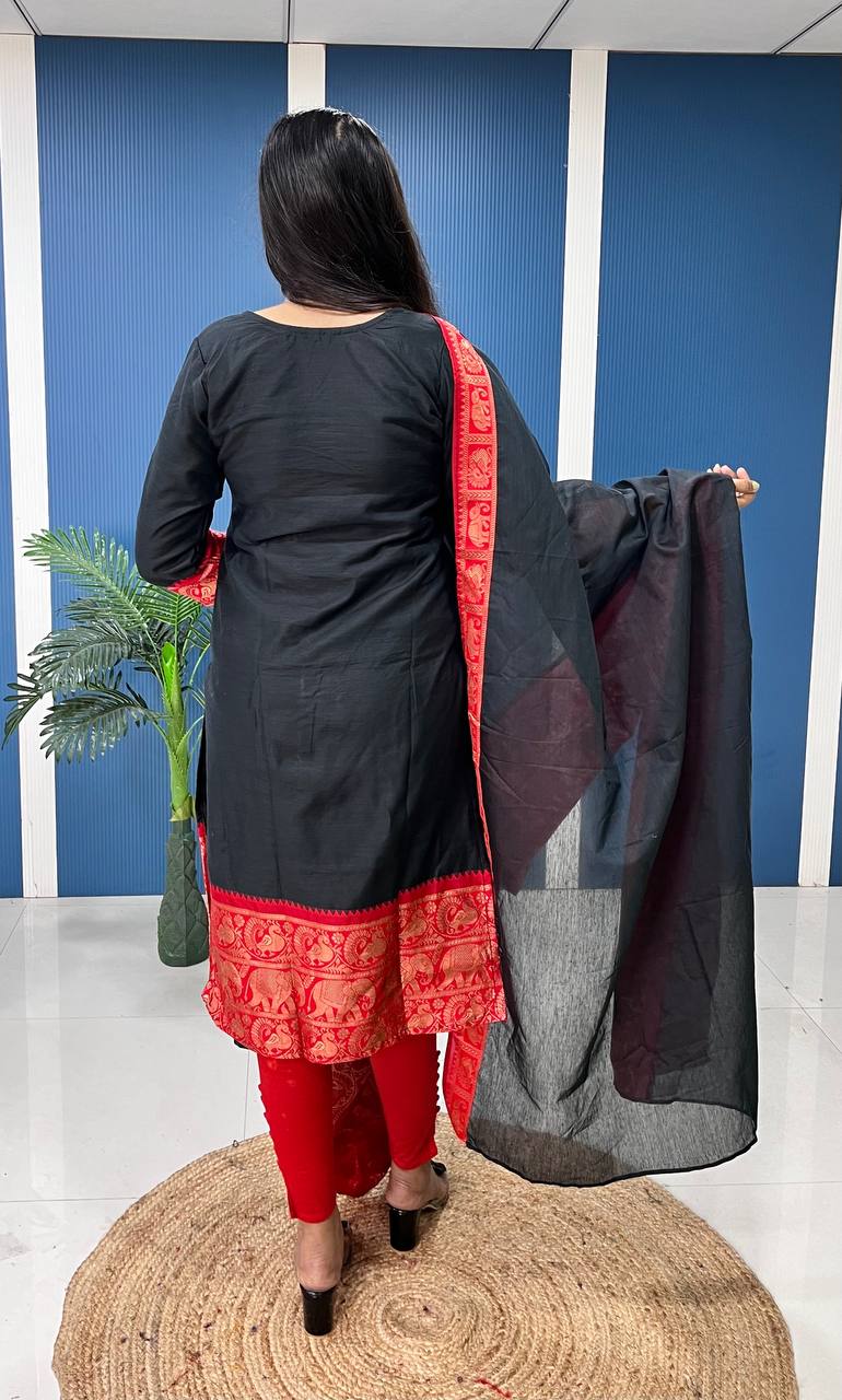 Black Shade Cotton Kurta and Dupatta Set