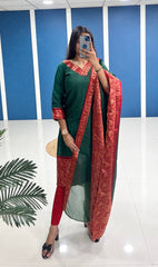 Bottle Green Cotton Kurti Set with Maroon Tone Border – A Perfect Blend of Tradition and Style