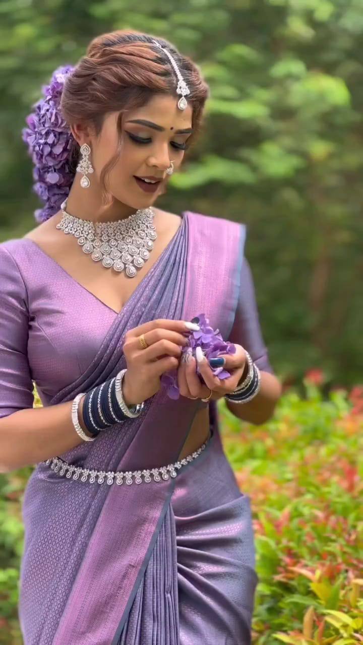 Soft Lichi Silk Saree with Rich Jacquard Border & Contrast Blouse – Perfect for Weddings & Parties