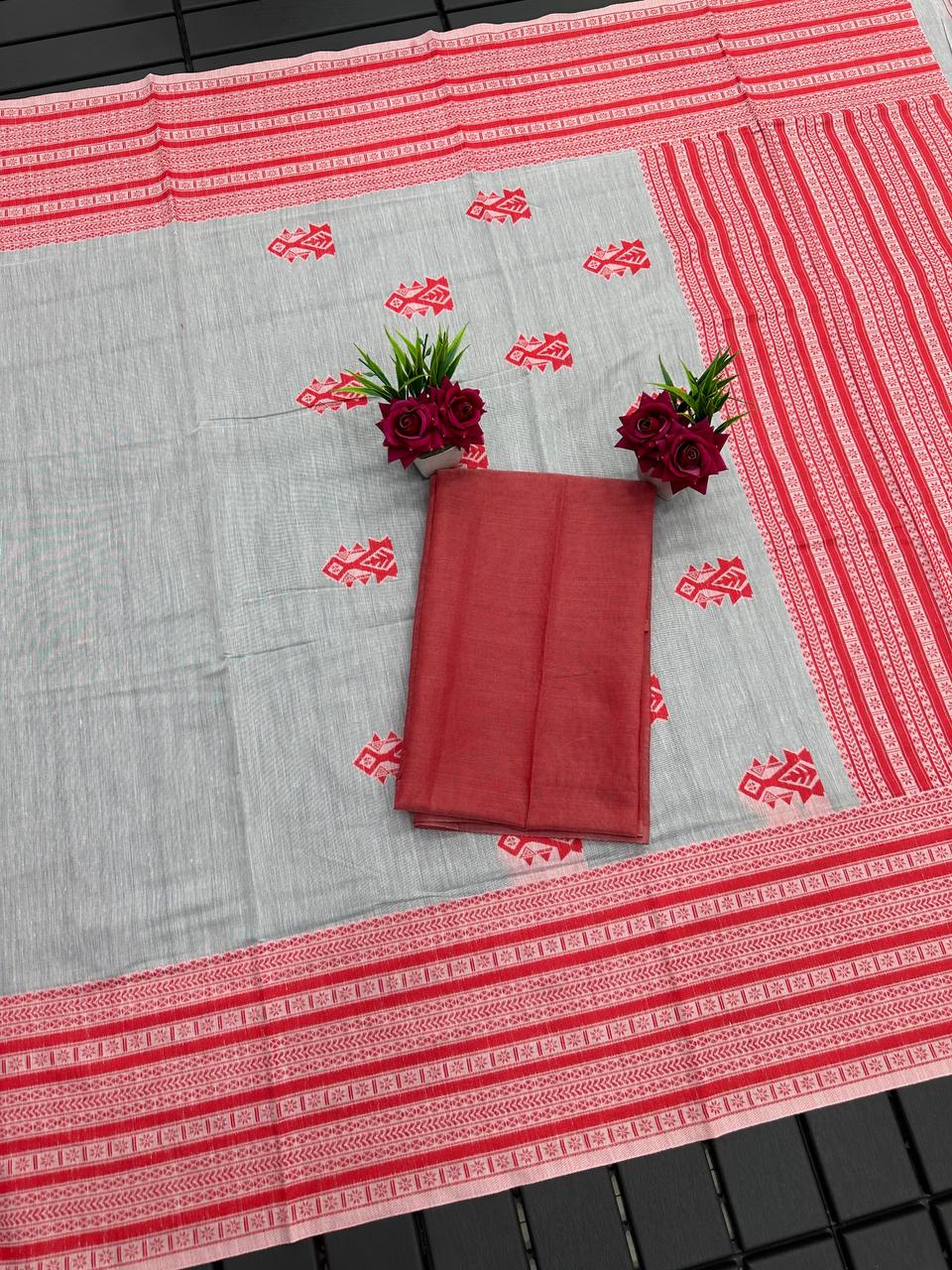 Handwoven Manipuri Soft Cotton Saree Festive Special with Running Blouse.