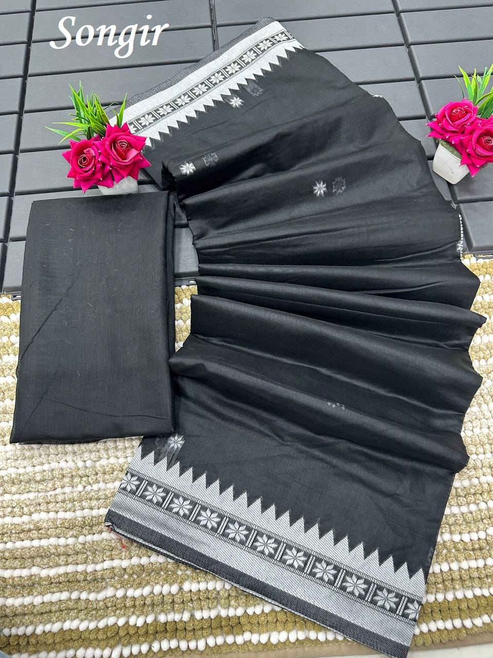 Soft Lilian Cotton Saree with Manipuri Thread work