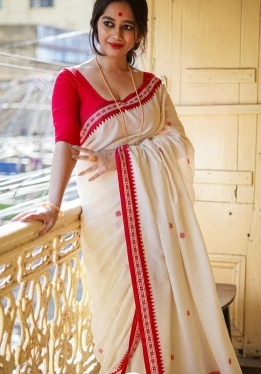 Soft Lilian Cotton Saree with Manipuri Thread work