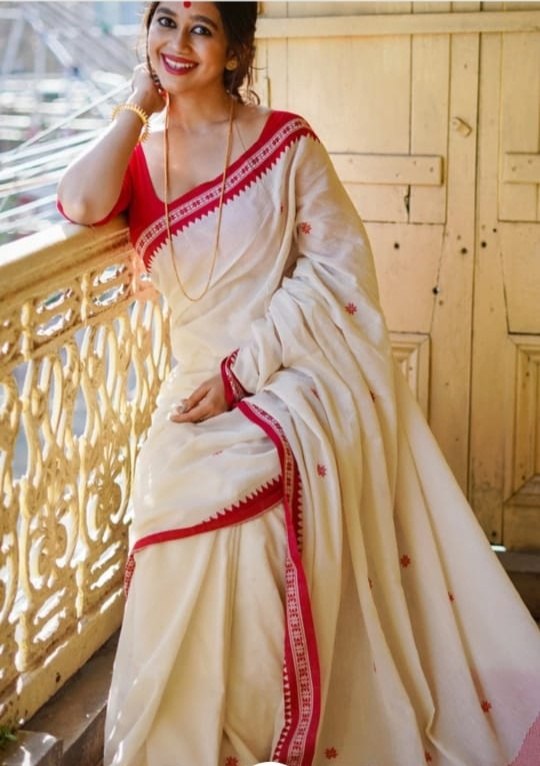 Soft Lilian Cotton Saree with Manipuri Thread work