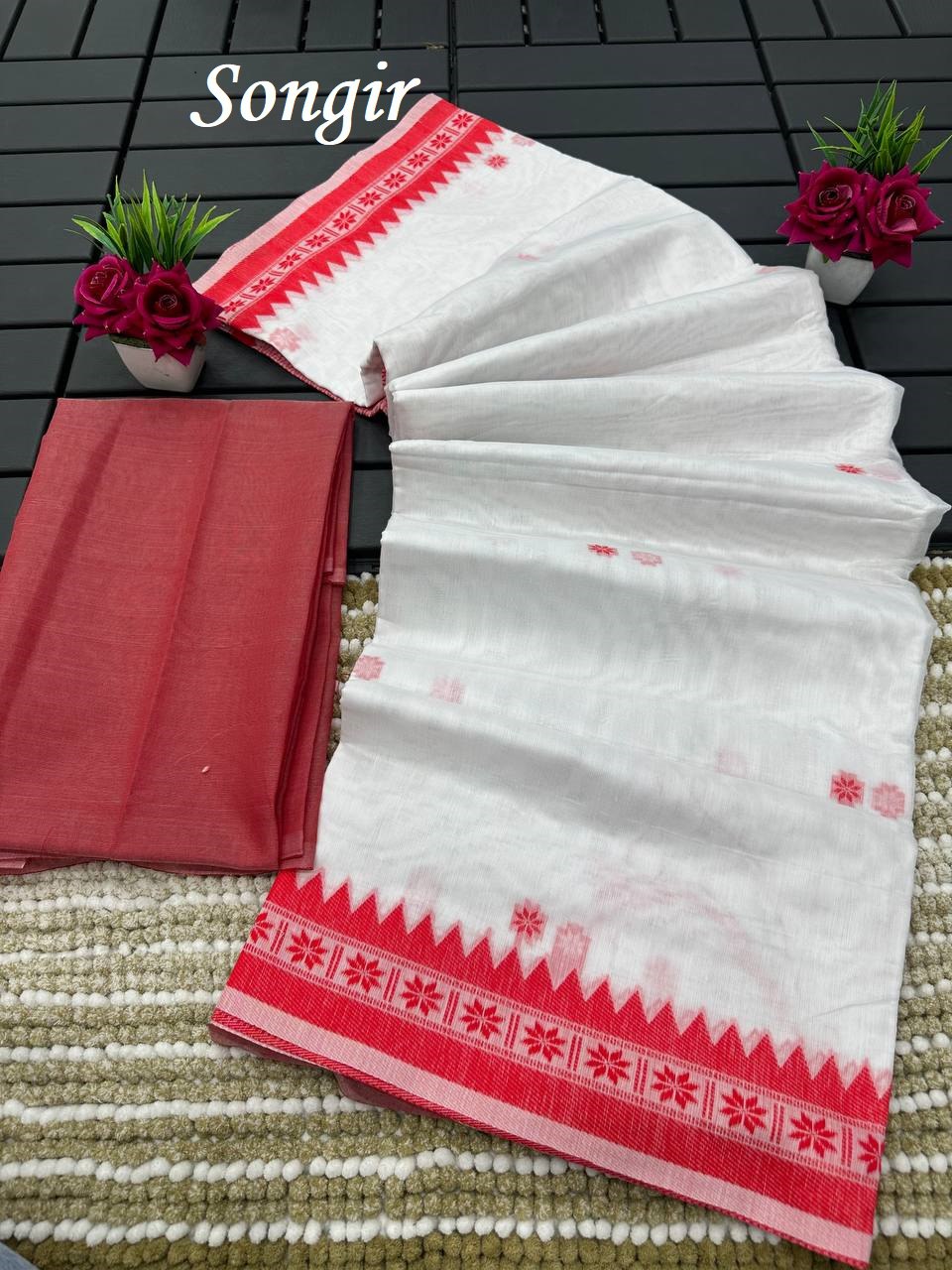 Soft Lilian Cotton Saree with Manipuri Thread work