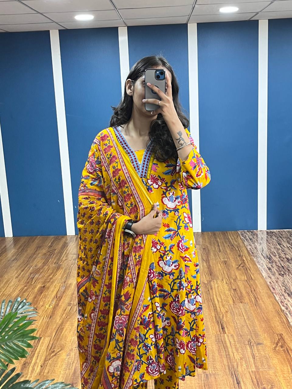New Premium Beautiful Designer Cotton Traditional Kurti With Pant And Dupatta Set Sequence Hand Work On Neck