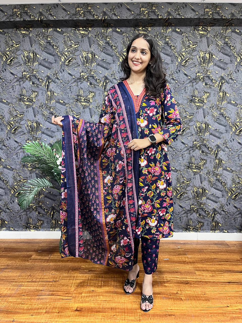 New Premium Beautiful Designer Cotton Traditional Kurti With Pant And Dupatta Set Sequence Hand Work On Neck