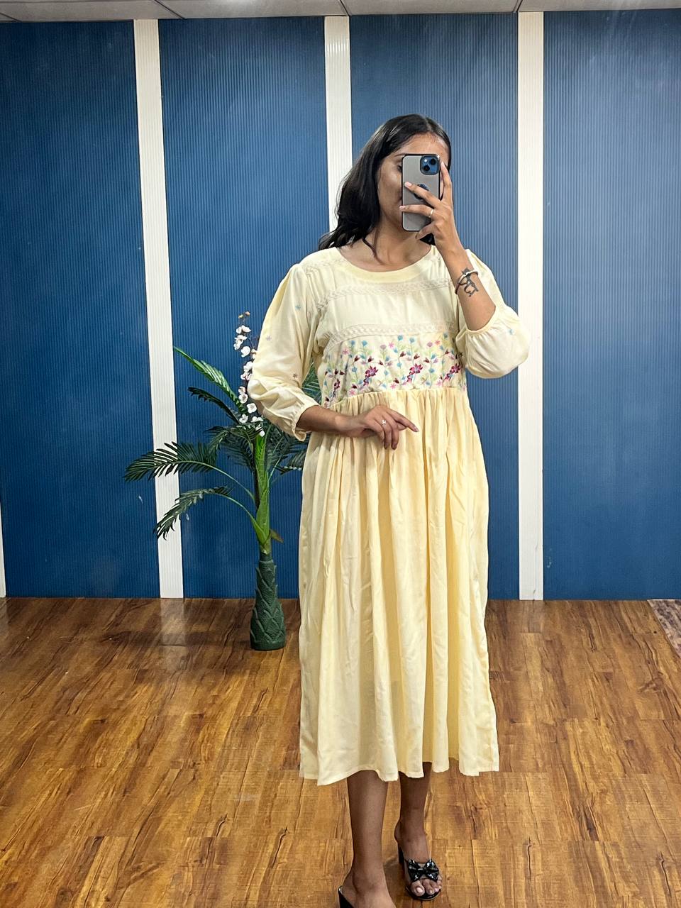 New Premium Beautiful Designer Rayon Traditional Midi Gown And Embroidery Work