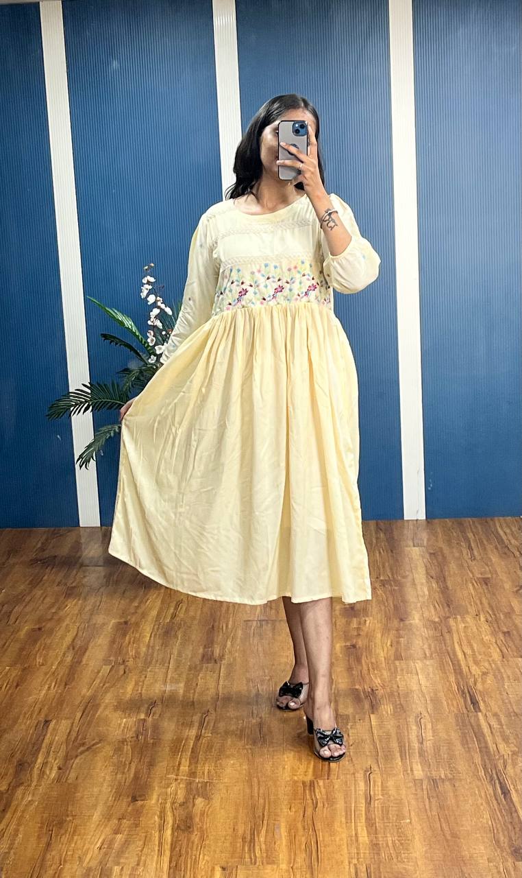 New Premium Beautiful Designer Rayon Traditional Midi Gown And Embroidery Work