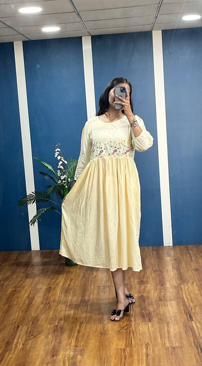 New Premium Beautiful Designer Rayon Traditional Midi Gown And Embroidery Work