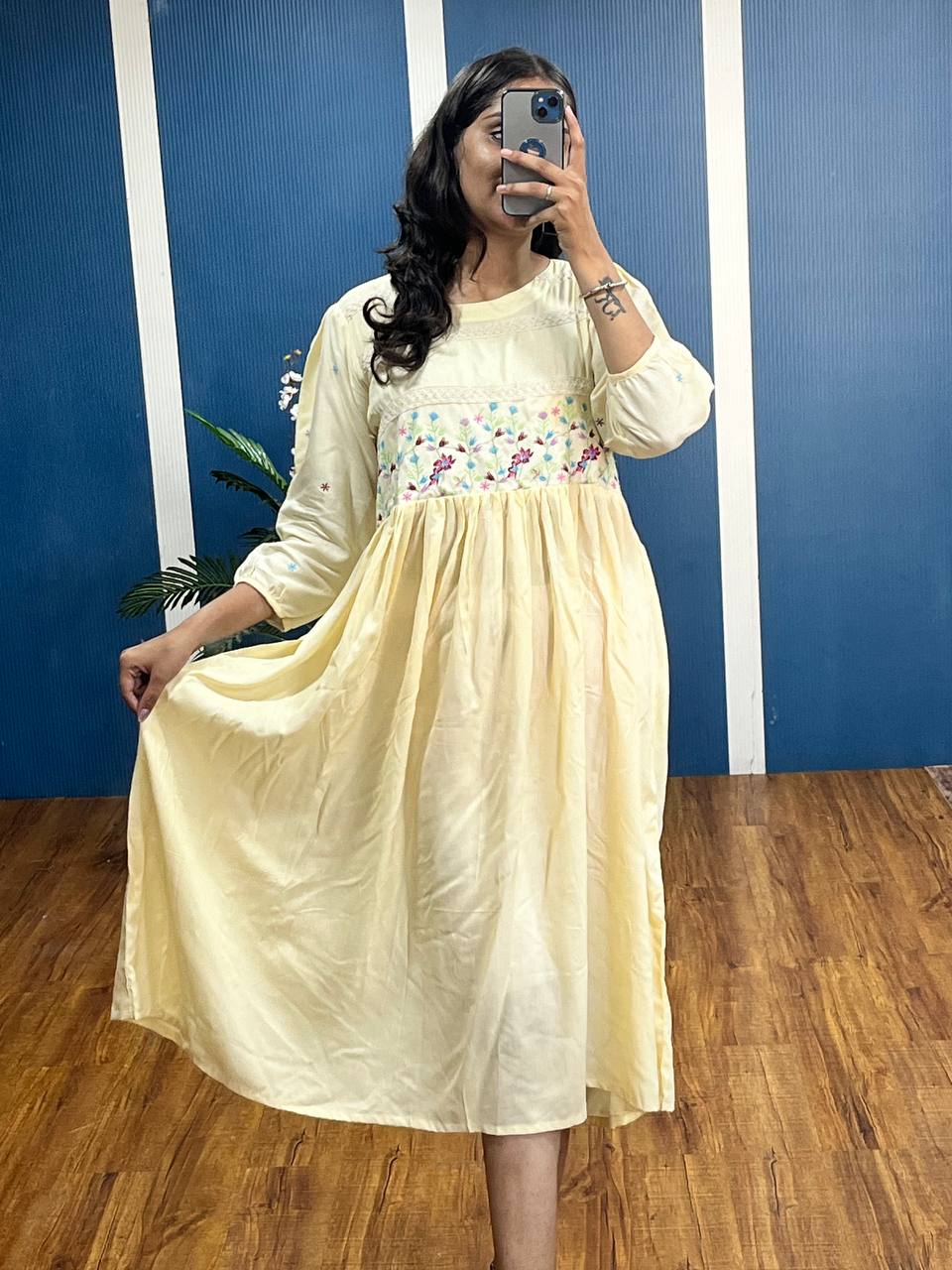 New Premium Beautiful Designer Rayon Traditional Midi Gown And Embroidery Work
