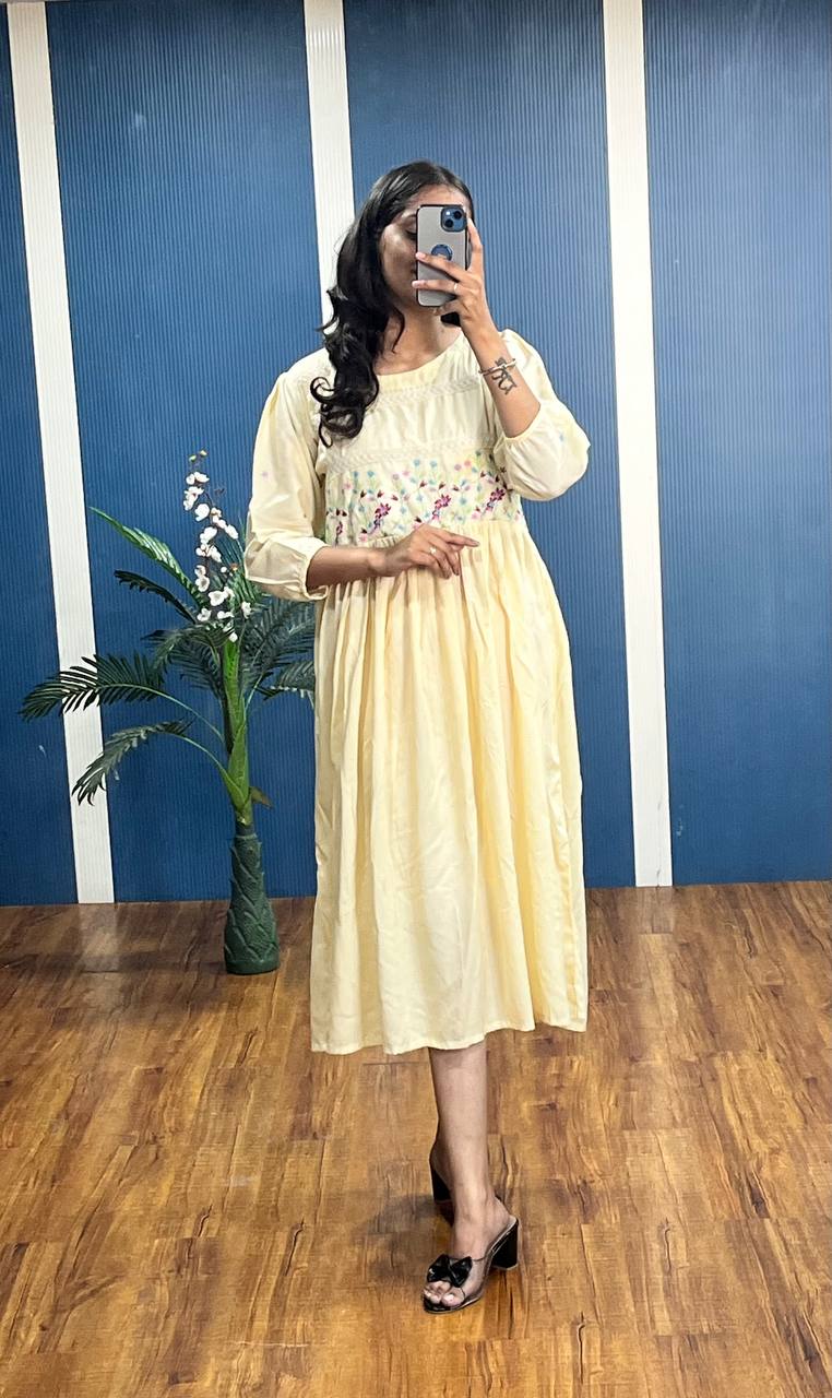 New Premium Beautiful Designer Rayon Traditional Midi Gown And Embroidery Work