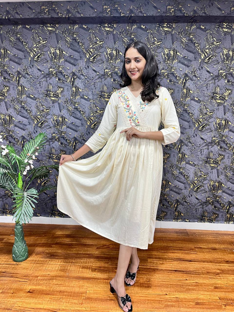 New Premium Beautiful Rayon Designer Traditional Midi Gown And Embroidery Work