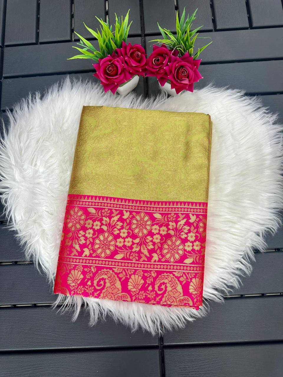 Handwoven Pure Mercerised Silk With Manipuri Pattern Threadwork