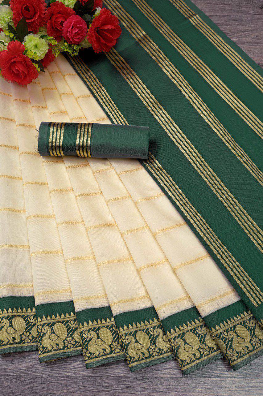 Beautiful Art Silk Jacquard Border Saree With Unstitched Running Blouse