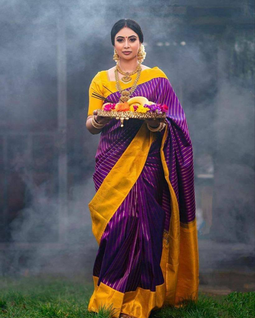 Beautiful Art Silk Jacquard Border Saree With Unstitched Running Blouse
