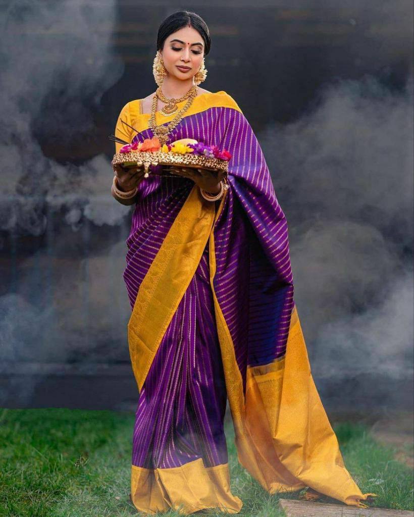 Beautiful Art Silk Jacquard Border Saree With Unstitched Running Blouse