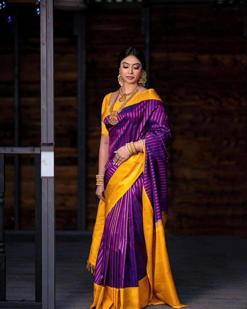 Beautiful Art Silk Jacquard Border Saree With Unstitched Running Blouse