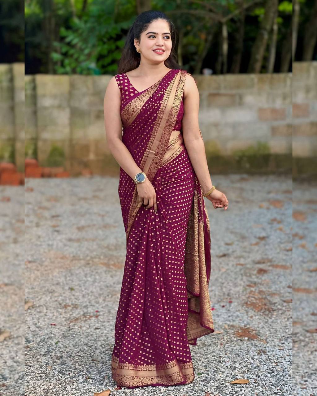 Beautiful Art Silk Jacquard Border Saree With Unstitched Running Blouse