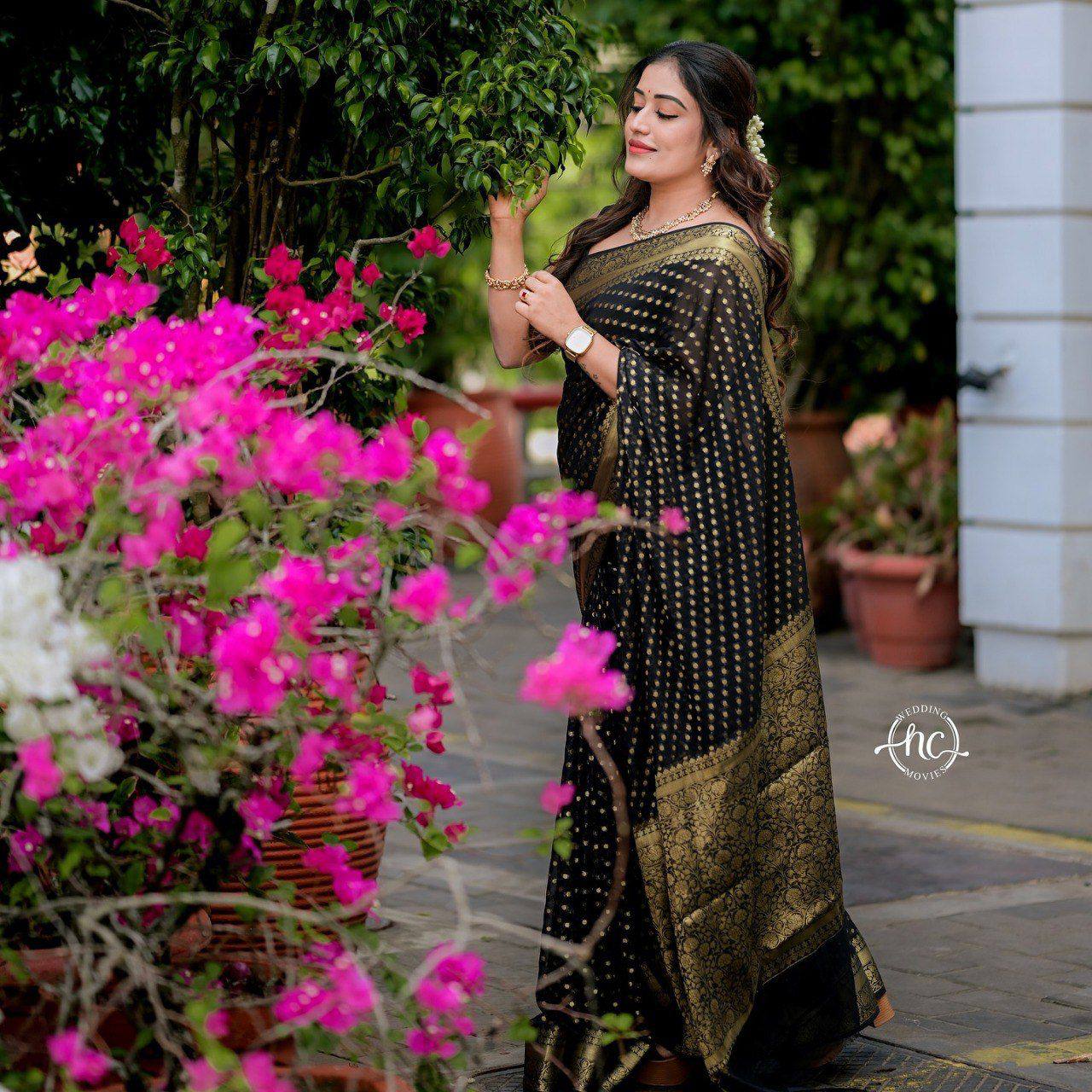 Beautiful Art Silk Jacquard Border Saree With Unstitched Running Blouse
