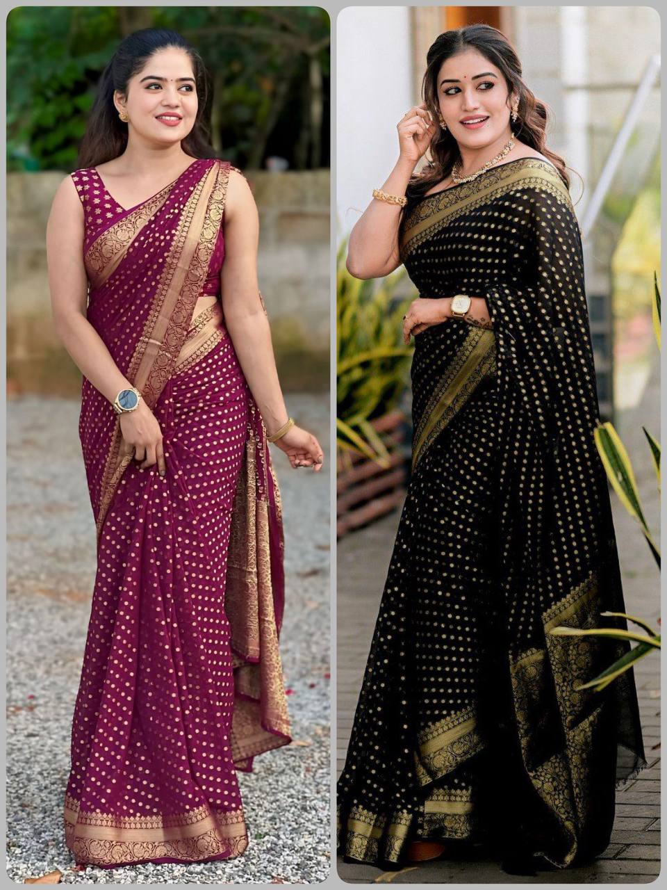 Beautiful Art Silk Jacquard Border Saree With Unstitched Running Blouse