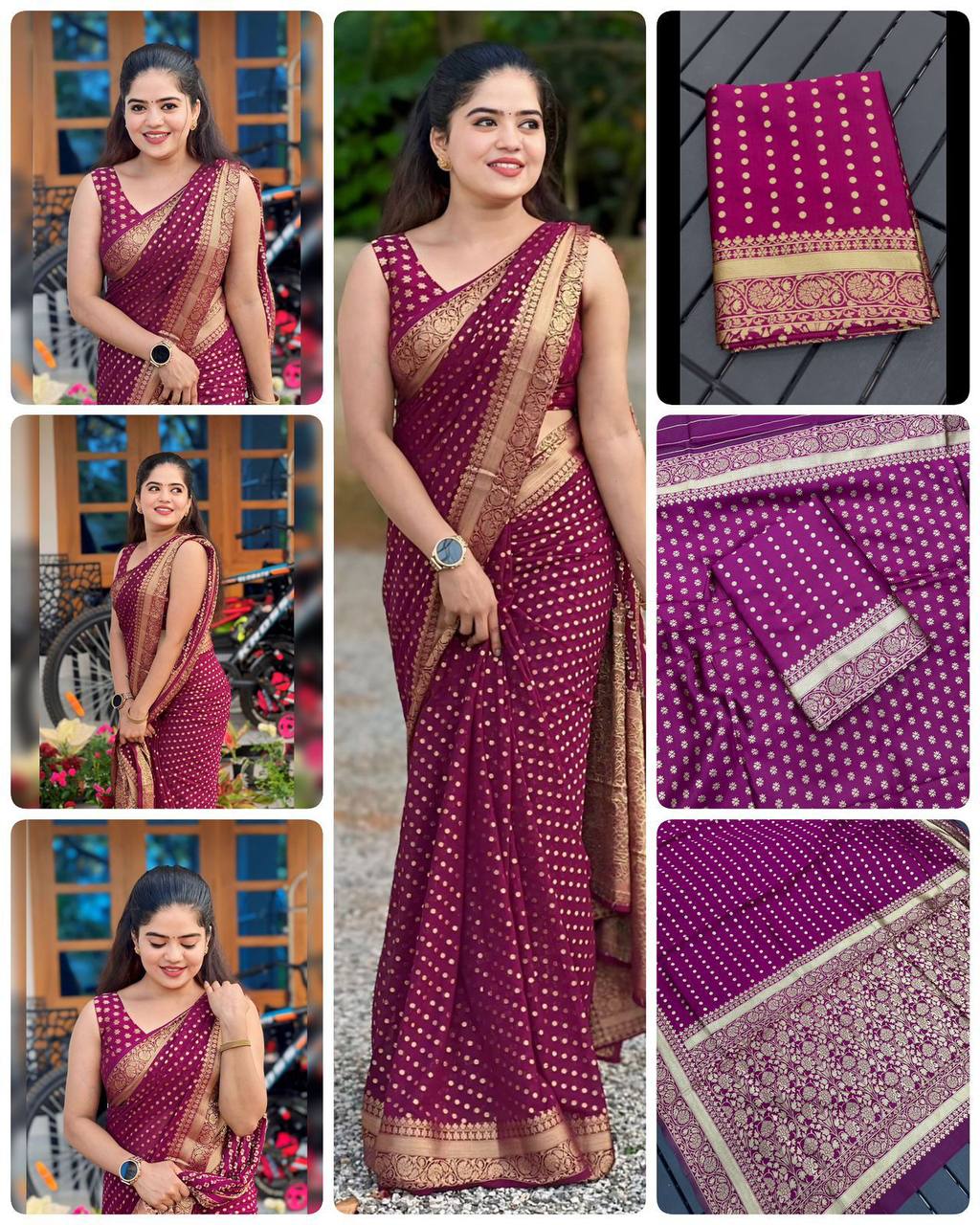 Beautiful Art Silk Jacquard Border Saree With Unstitched Running Blouse