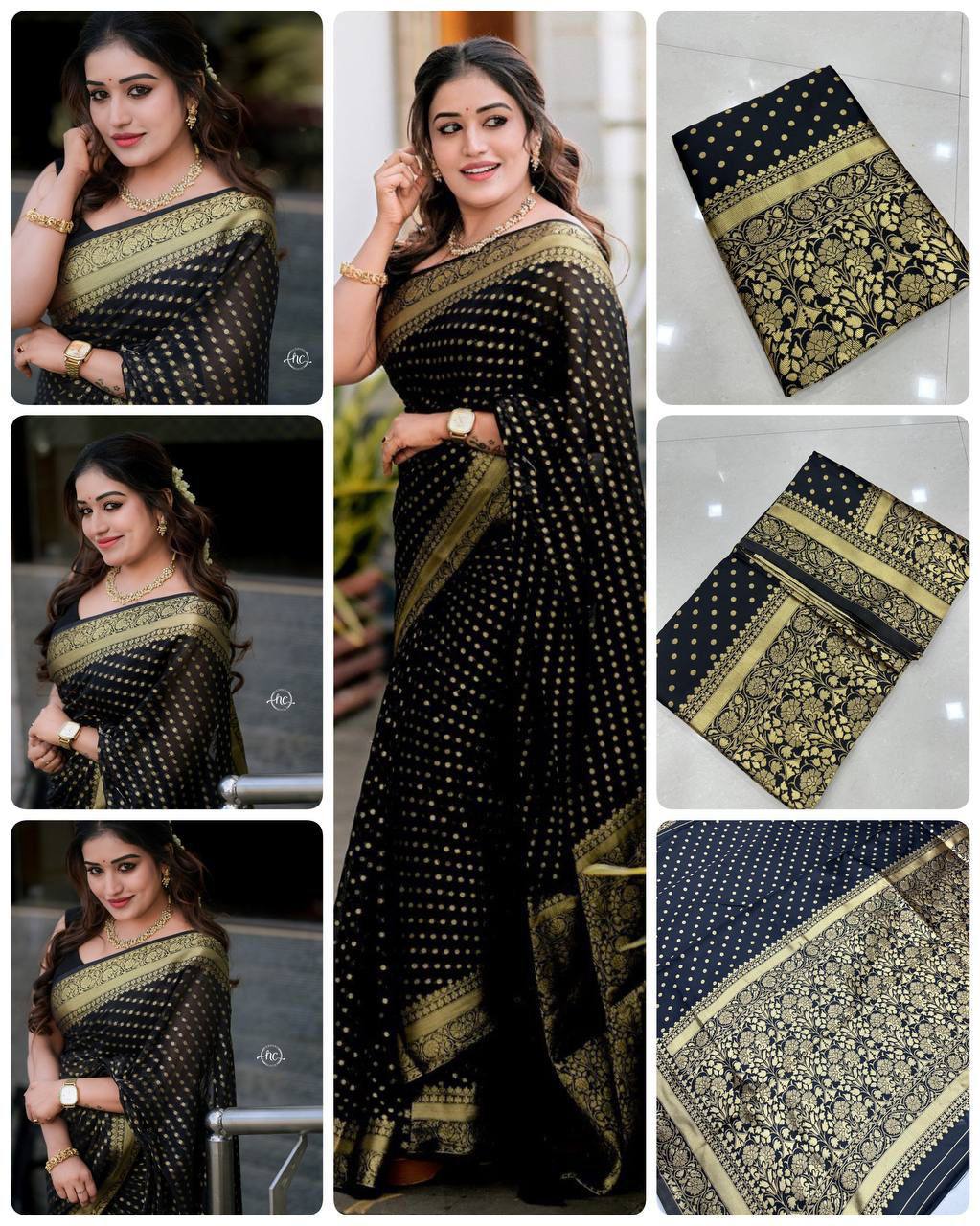Beautiful Art Silk Jacquard Border Saree With Unstitched Running Blouse