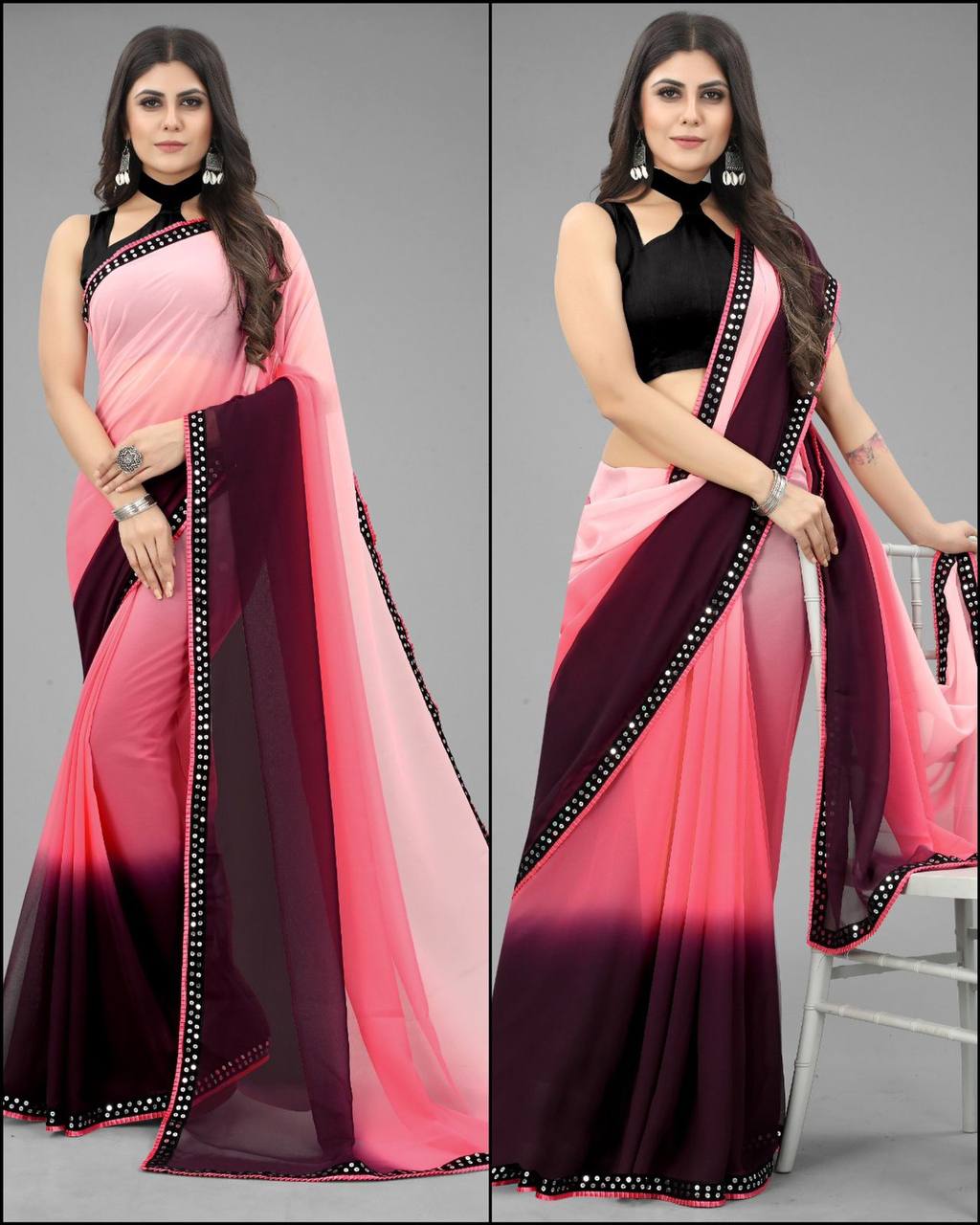 Pure Gorgette Two shaded with beautiful Sequence less Order with fancy stylised