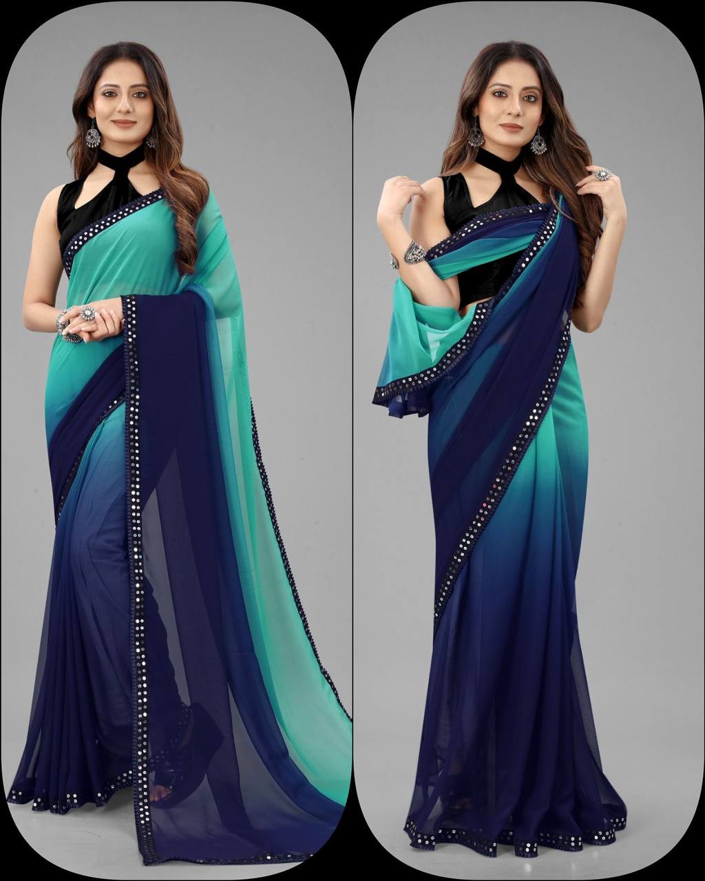 Pure Gorgette Two shaded with beautiful Sequence less Order with fancy stylised