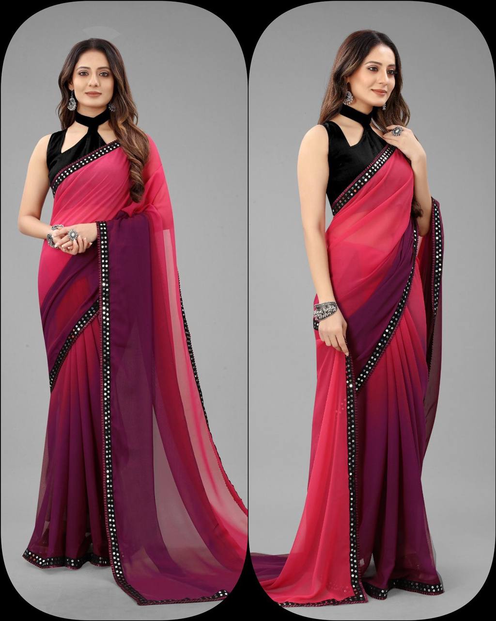 Pure Gorgette Two shaded with beautiful Sequence less Order with fancy stylised