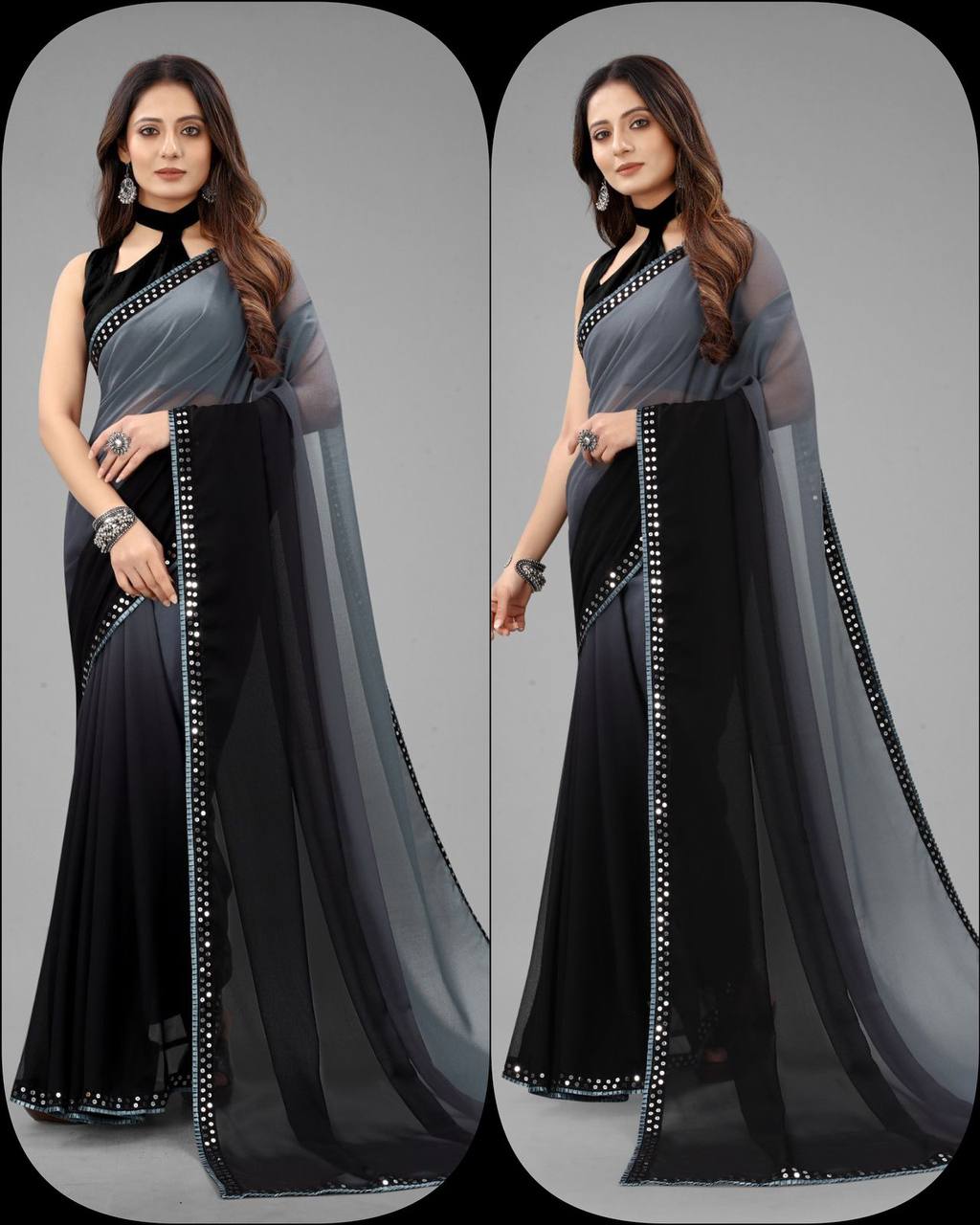 Pure Gorgette Two shaded with beautiful Sequence less Order with fancy stylised