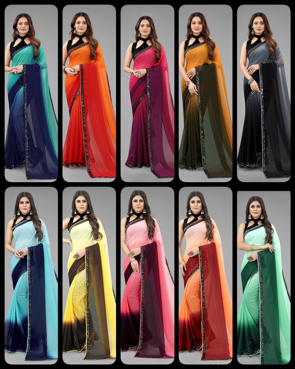 Pure Gorgette Two shaded with beautiful Sequence less Order with fancy stylised