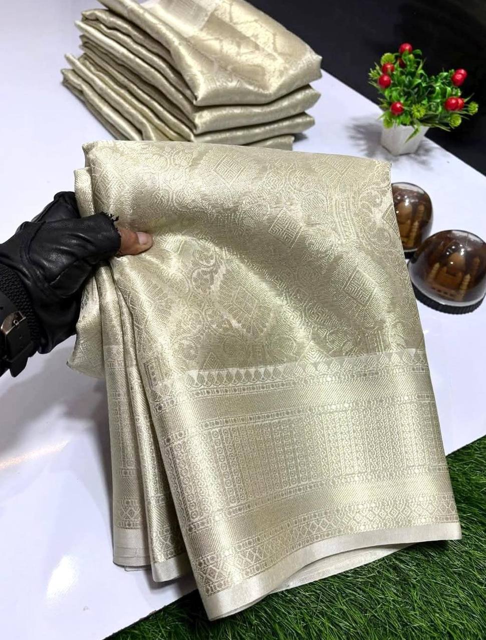Nayanthara Trending White Color Tissue Bridal Sarees