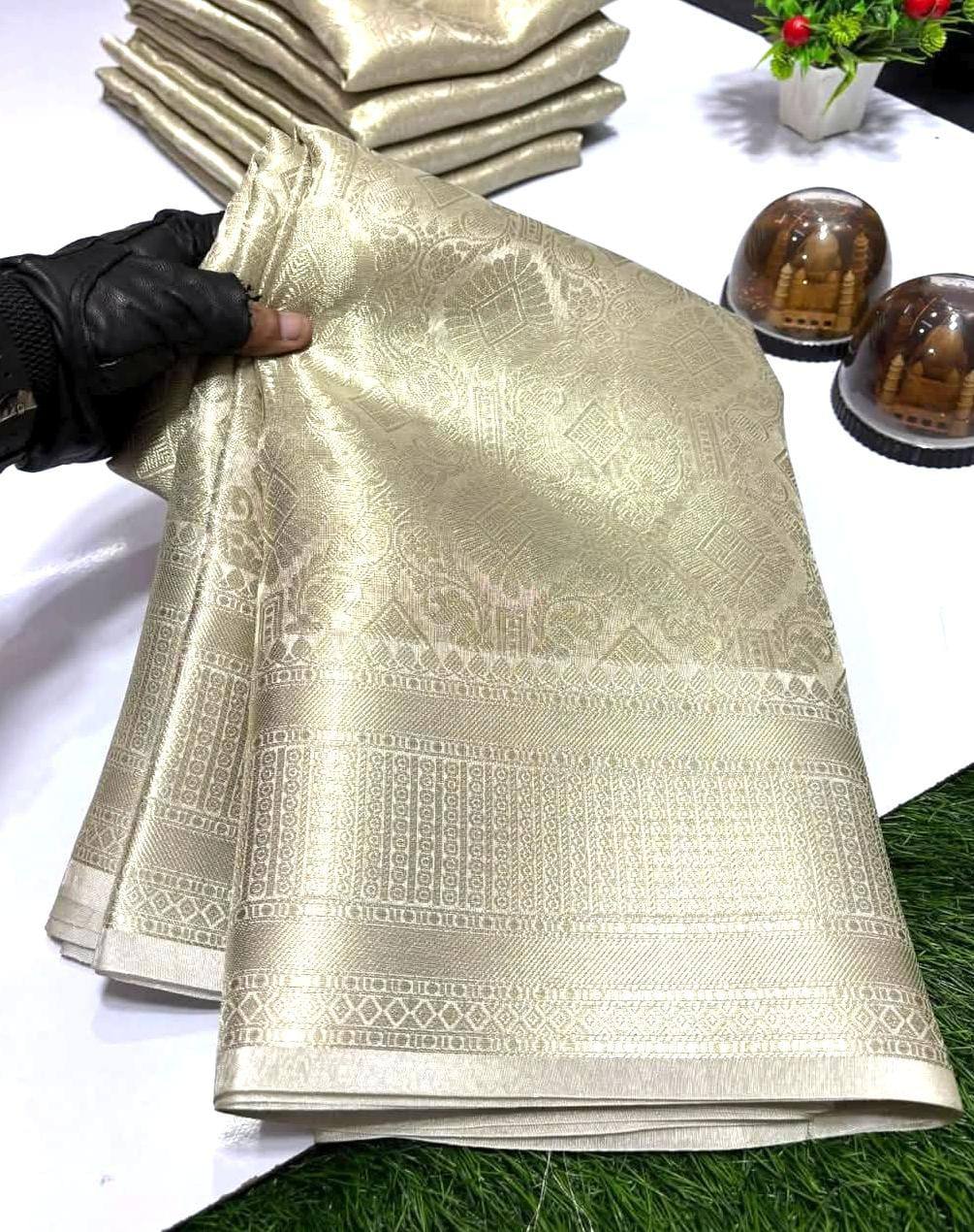 Nayanthara Trending White Color Tissue Bridal Sarees