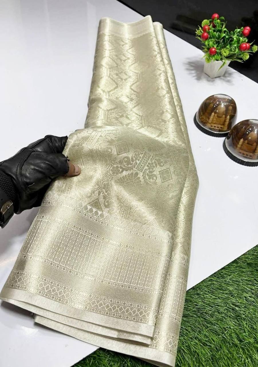 Nayanthara Trending White Color Tissue Bridal Sarees
