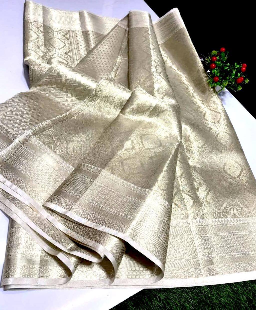 Nayanthara Trending White Color Tissue Bridal Sarees