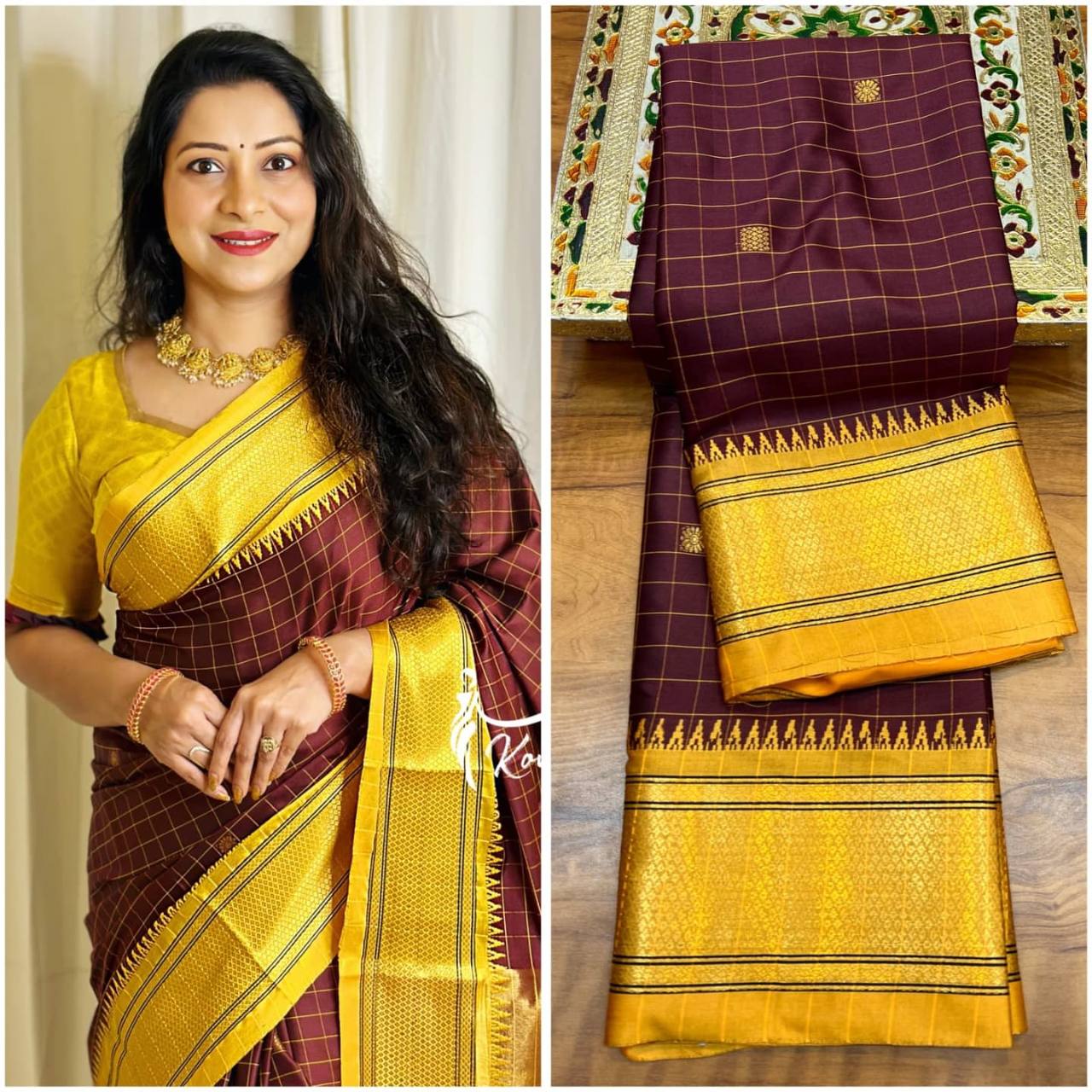 New Lounching Cotton Checks Minakari Silk Saree