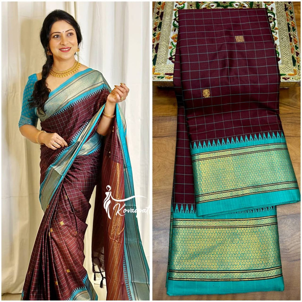 New Lounching Cotton Checks Minakari Silk Saree