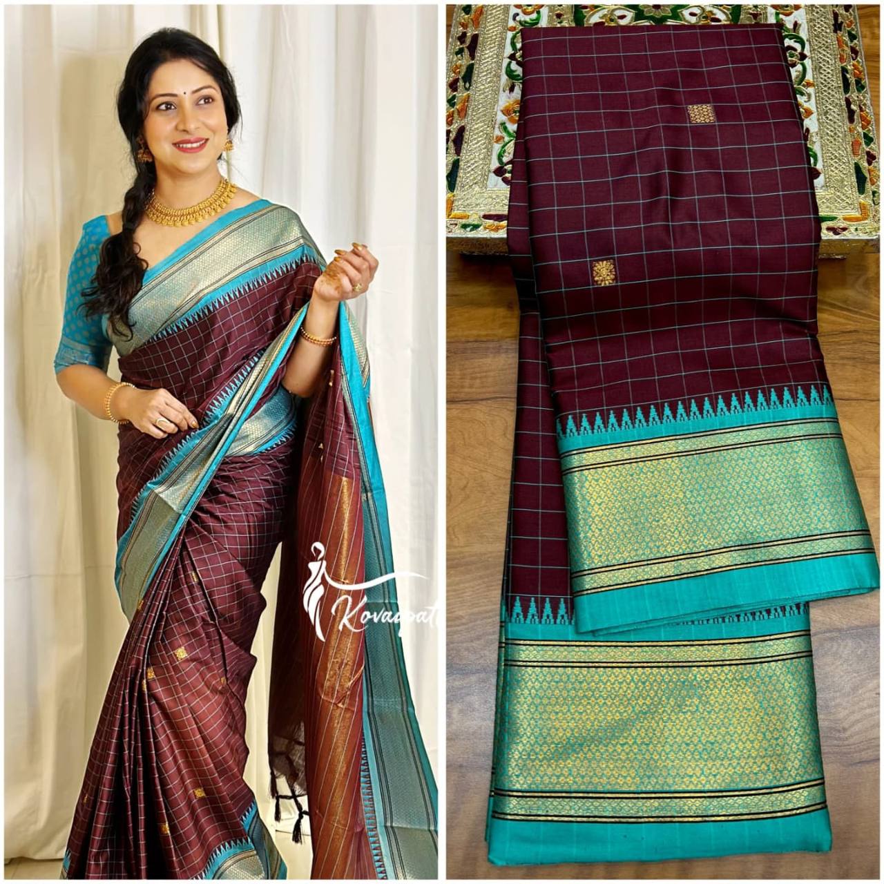 New Lounching Cotton Checks Minakari Silk Saree