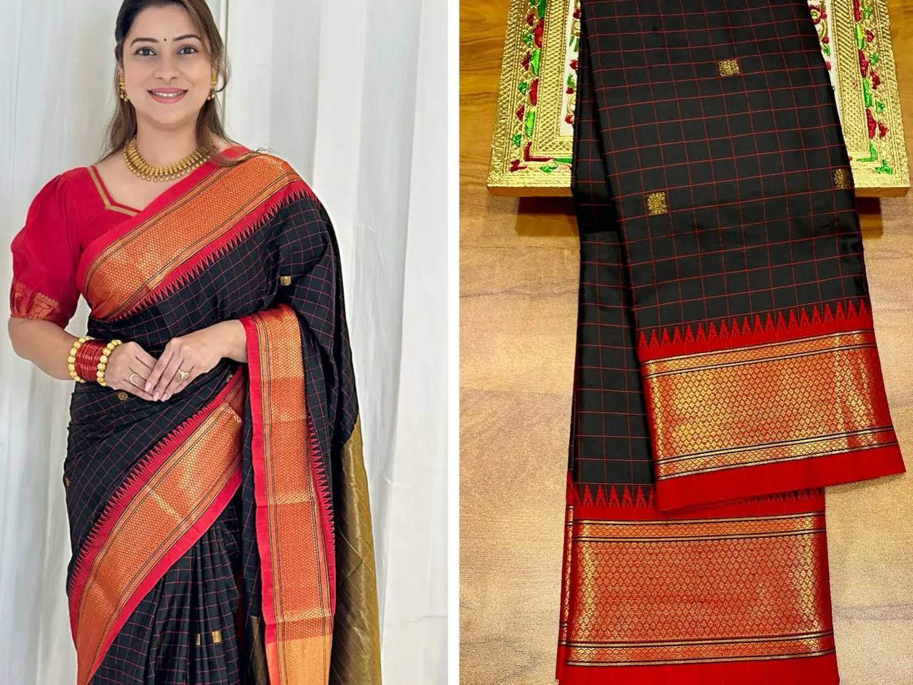 New Lounching Cotton Checks Minakari Silk Saree